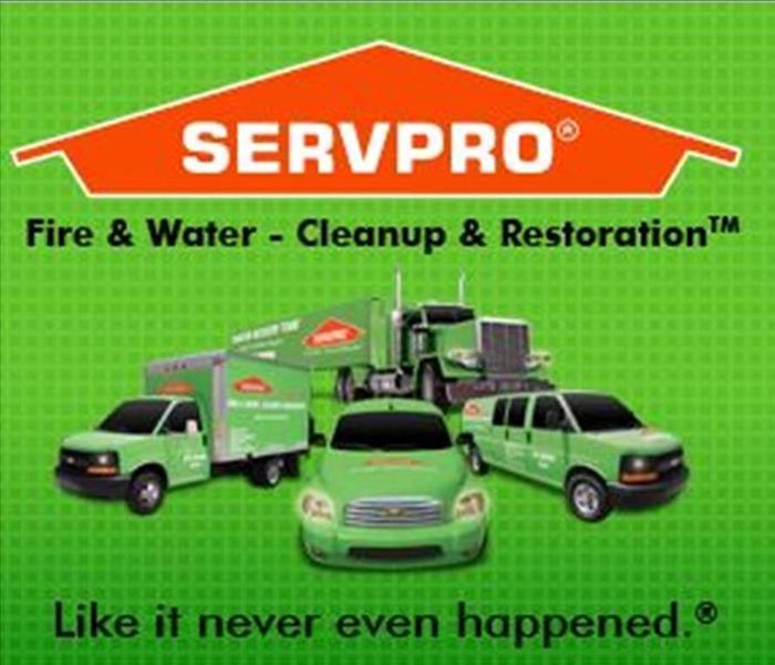 SERVPRO Logo green background with trucks